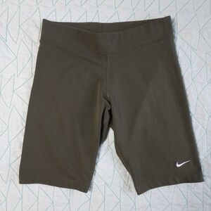 Nike Olive Green Essential Mid-Rise Cotton Blend Biker Shorts